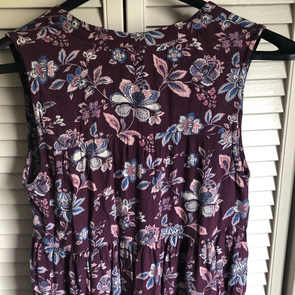 American Eagle Women’s Small Purple Floral Sleeveless Tunic V-Neck Bow Empire - Picture 6 of 7